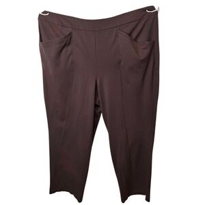 Cato Woman 26/28W Brown Pull On Ponte Knit Pants Flat Front Pockets Stretch Work